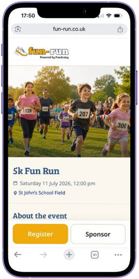 The event page on Fun Run UK, showing event details and a sign-up button