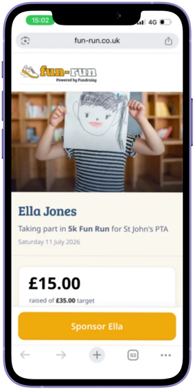 An individual participant's sponsorship page on Fun Run UK